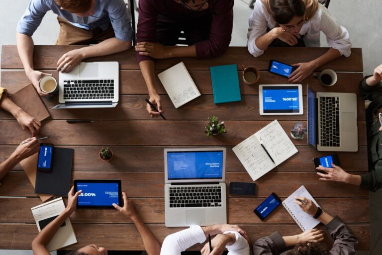 Business team collaborating on AI automation project